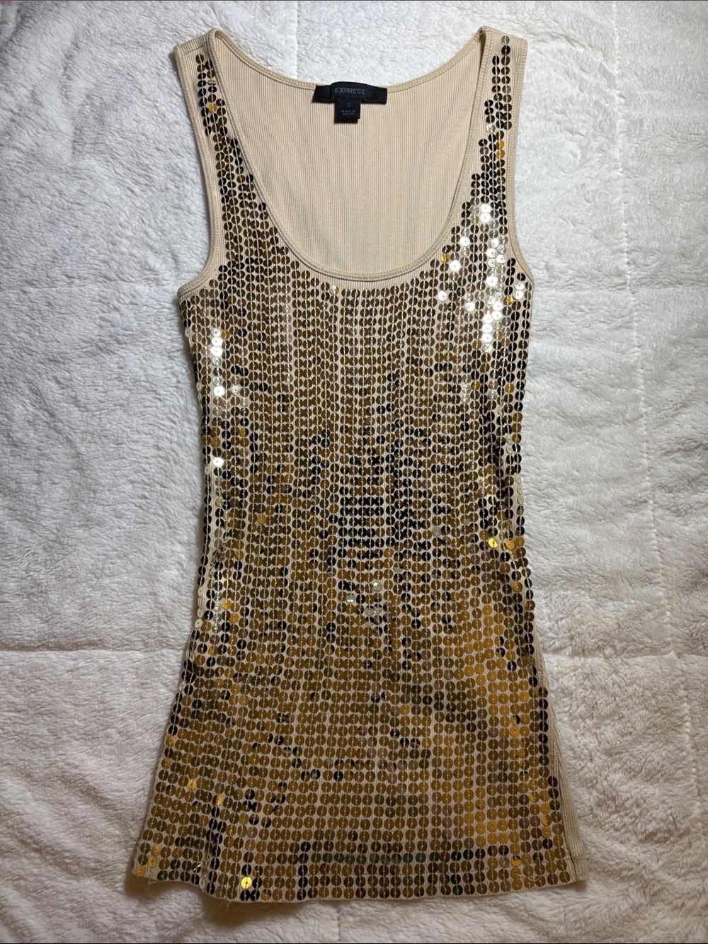 Y2K Express Sequin Scoop Neck Tank Top